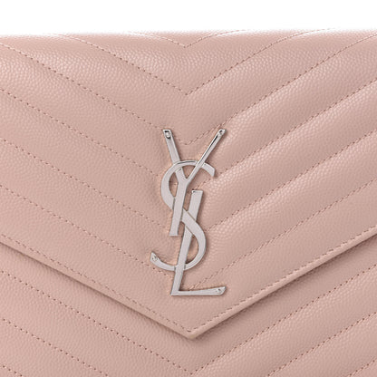 Saint Laurent Grain De Poudre Matelasse Chevron Monogram Chain Wallet Pale Pink 8 of 8