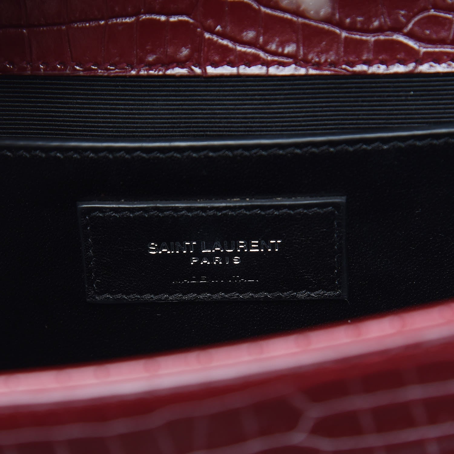 Saint Laurent Calfskin Crocodile Embossed Medium Classic Monogram Kate Tassel Satchel Dark Red 6 of 9
