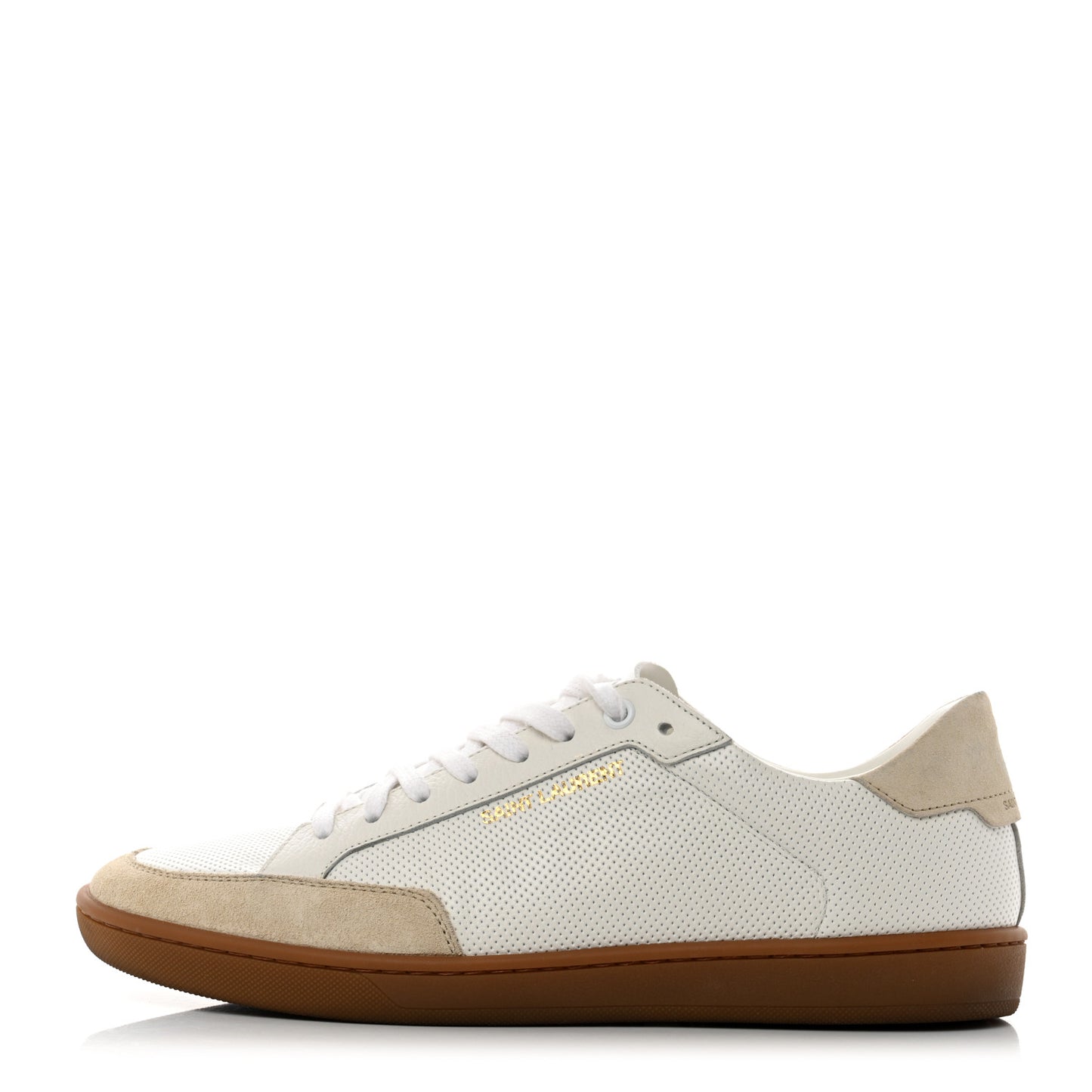 Calfskin Perforated Suede SL10 Court Classic Low Top Sneakers 41 White