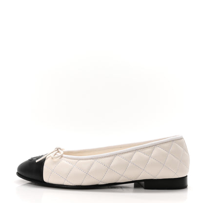 Chanel Canvas Lambskin Quilted CC Cap Toe Ballerina Flats 36 White Black 1 of 9