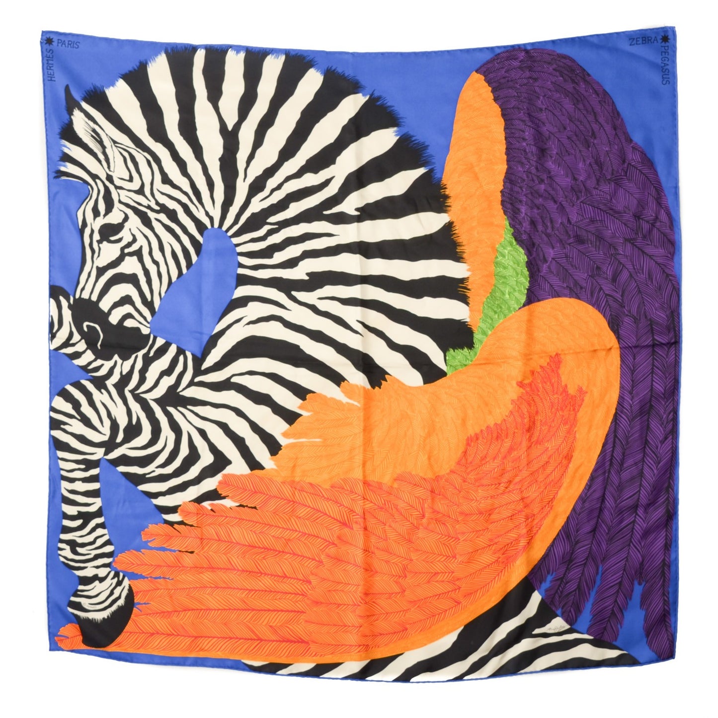 Silk Zebra Pegasus Scarf 90 Bleu Klein Violet Orange
