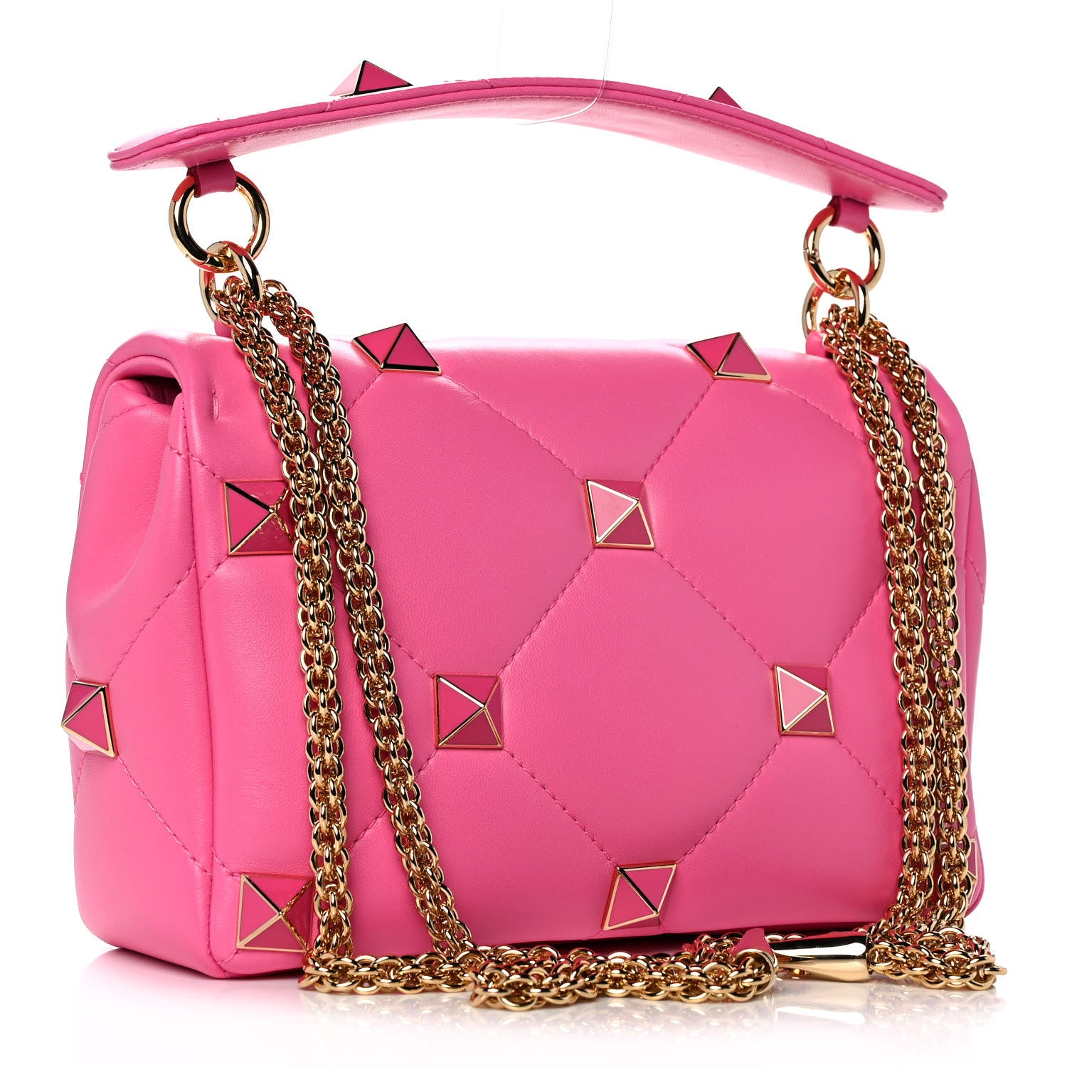 Valentino Garavani Nappa Enamel Medium Roman Stud Shoulder Bag Feminine Pink 3 of 11