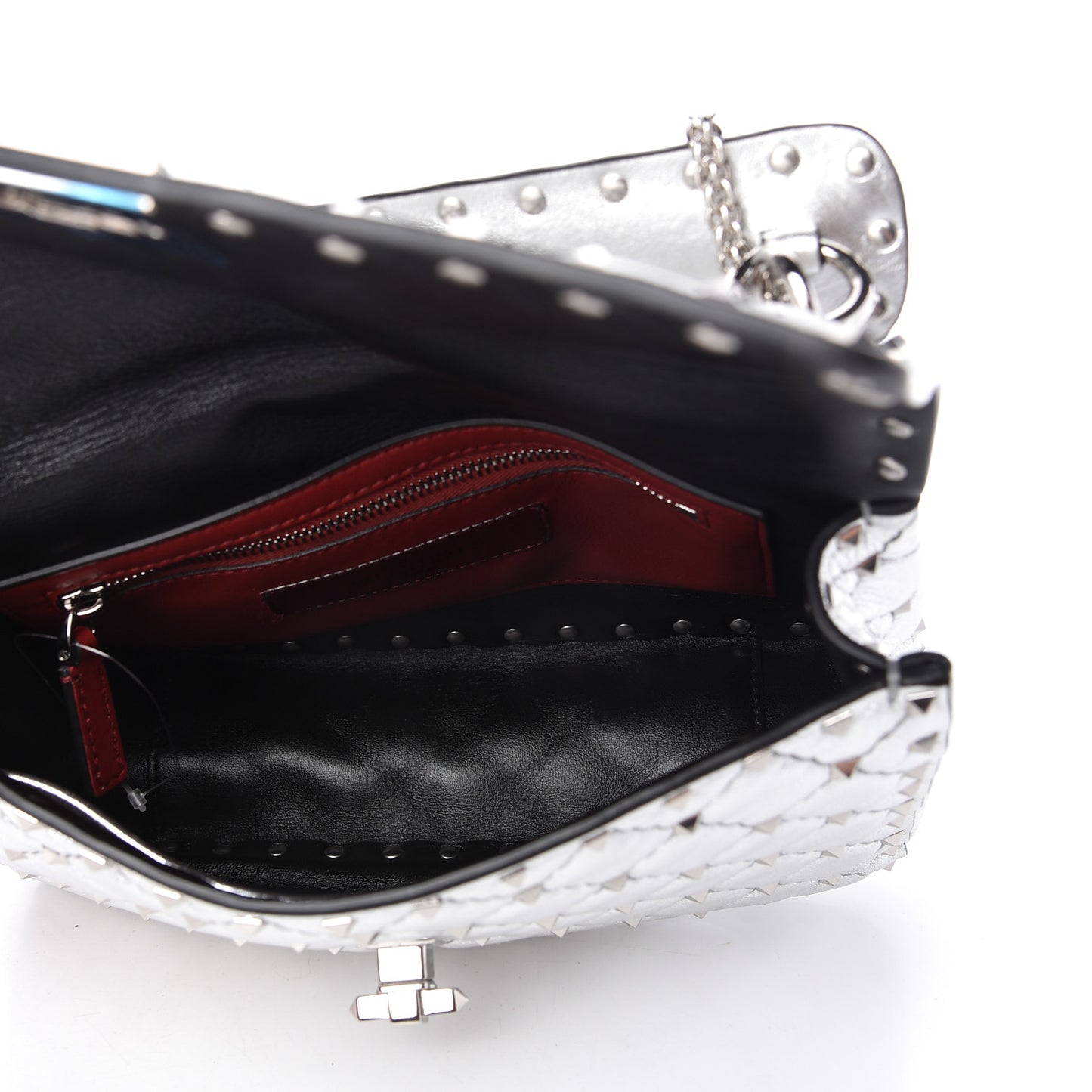 Metallic Nappa Medium Rockstud Spike Shoulder Bag Silver