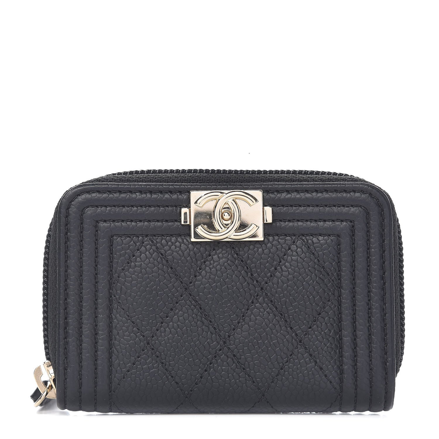 Chanel Caviar Quilted Boy Zip Around Coin Purse Wallet Black 1 of 7