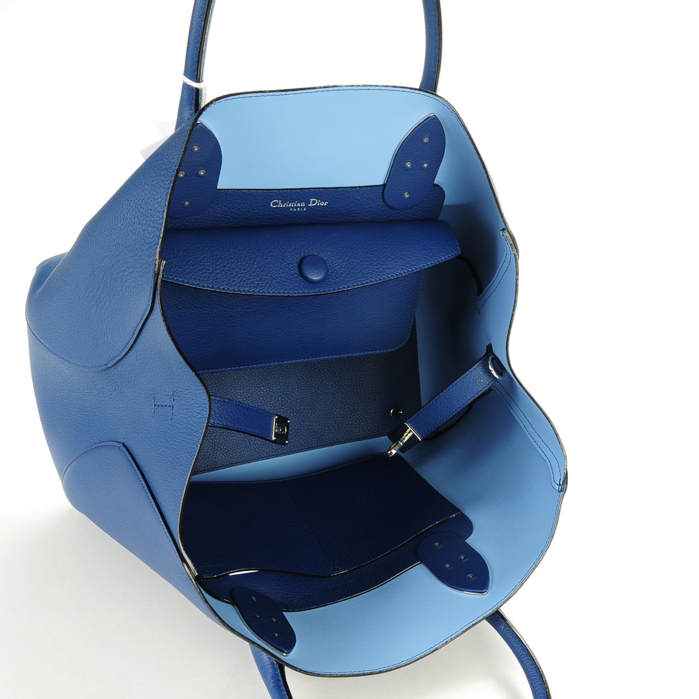 Christian Dior Supple Grained Calfskin Large Open Bar Tote Blue 5 of 6