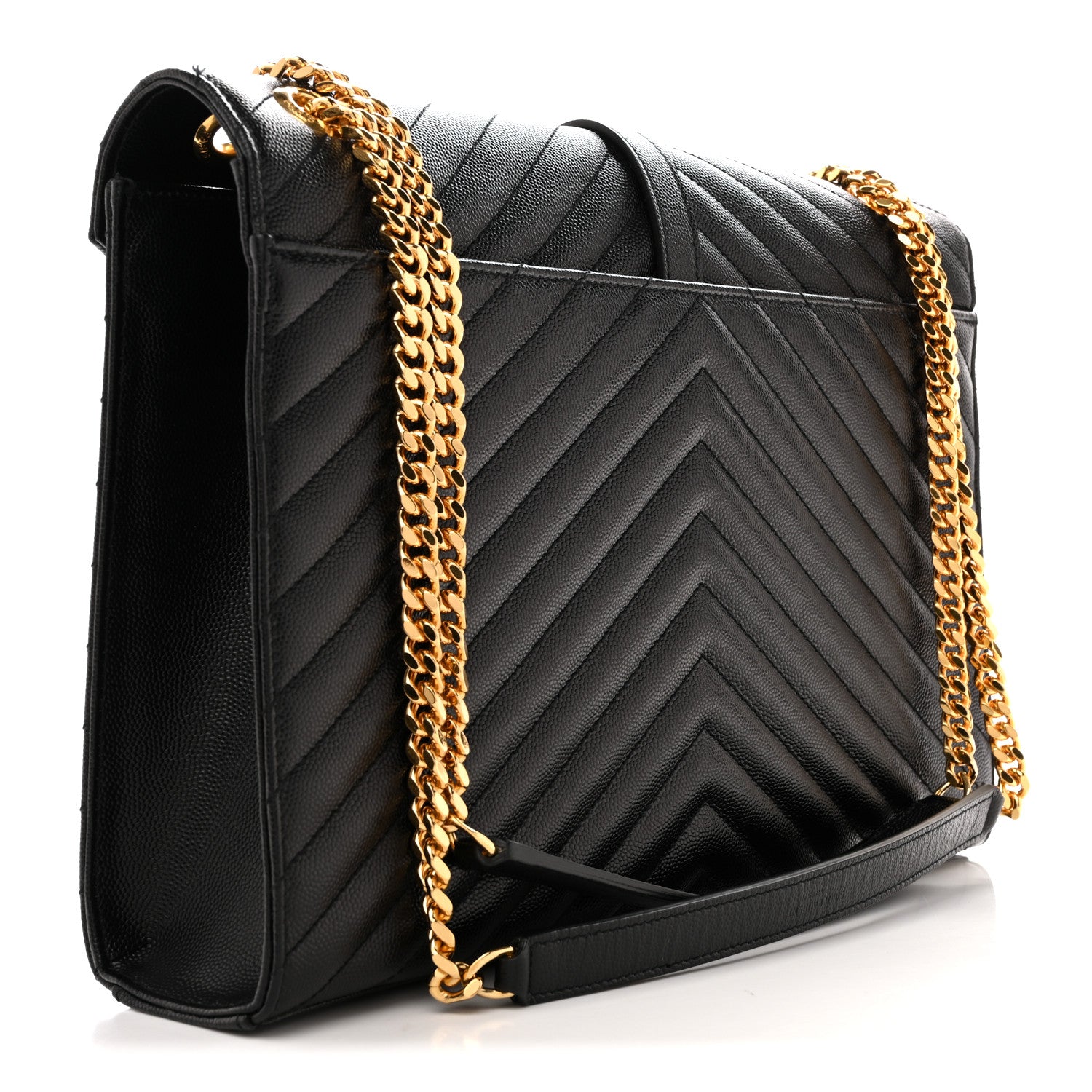 Saint Laurent Grain De Poudre Matelasse Chevron Large Monogram Satchel Black 3 of 13