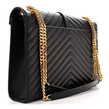 Saint Laurent Grain De Poudre Matelasse Chevron Large Monogram Satchel Black 3 of 13