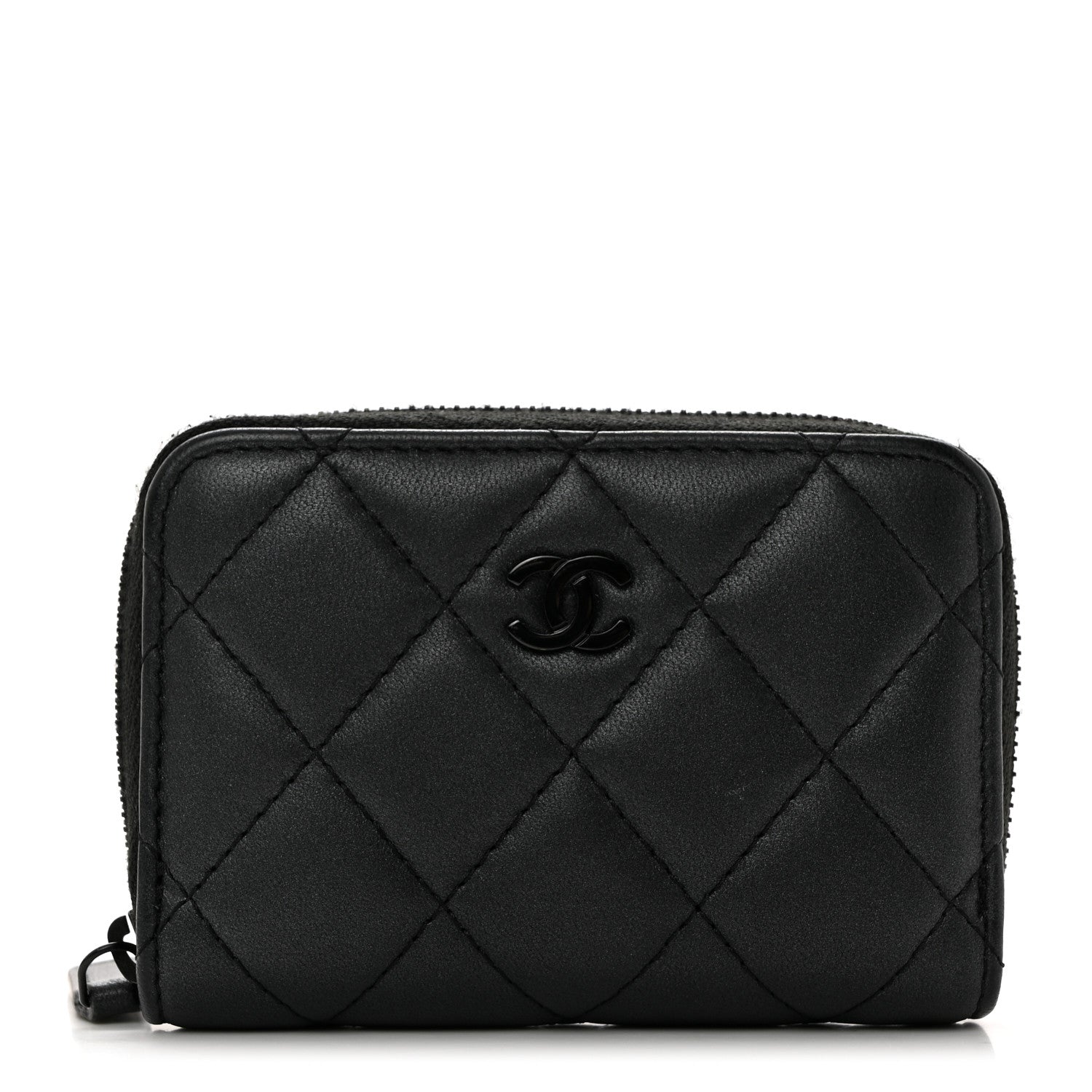 Chanel Lambskin Quilted Zip Coin Purse So Black 1 of 8