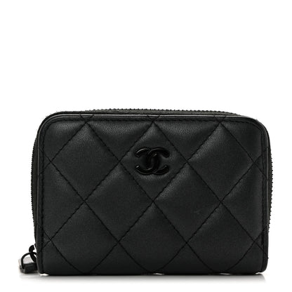 Chanel Lambskin Quilted Zip Coin Purse So Black 1 of 8