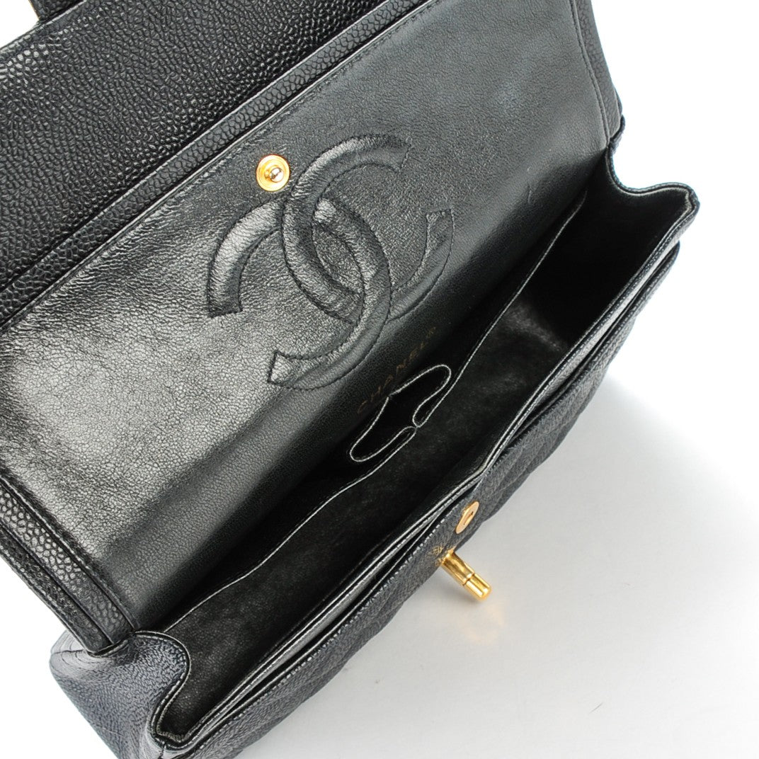 Caviar Quilted Medium Double Flap Black