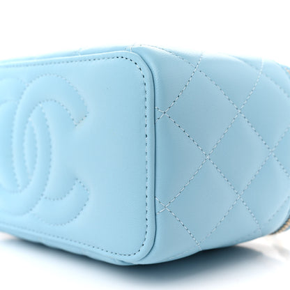 Chanel Lambskin Quilted Metal Twist Small Top Handle Vanity Case With Chain Blue 10 of 10