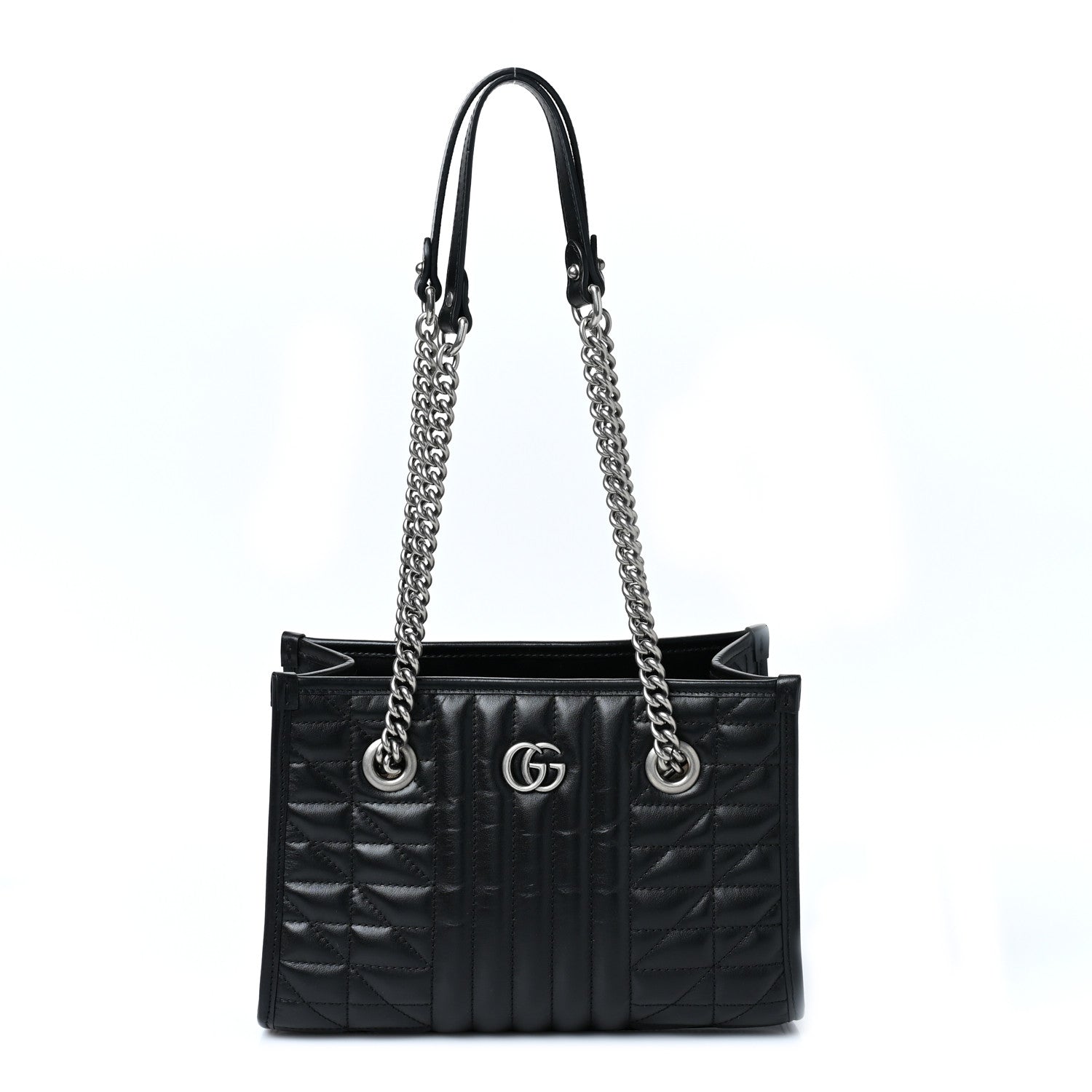 Gucci Calfskin Matelasse Aria Small GG Marmont Shoulder Tote Black 1 of 9