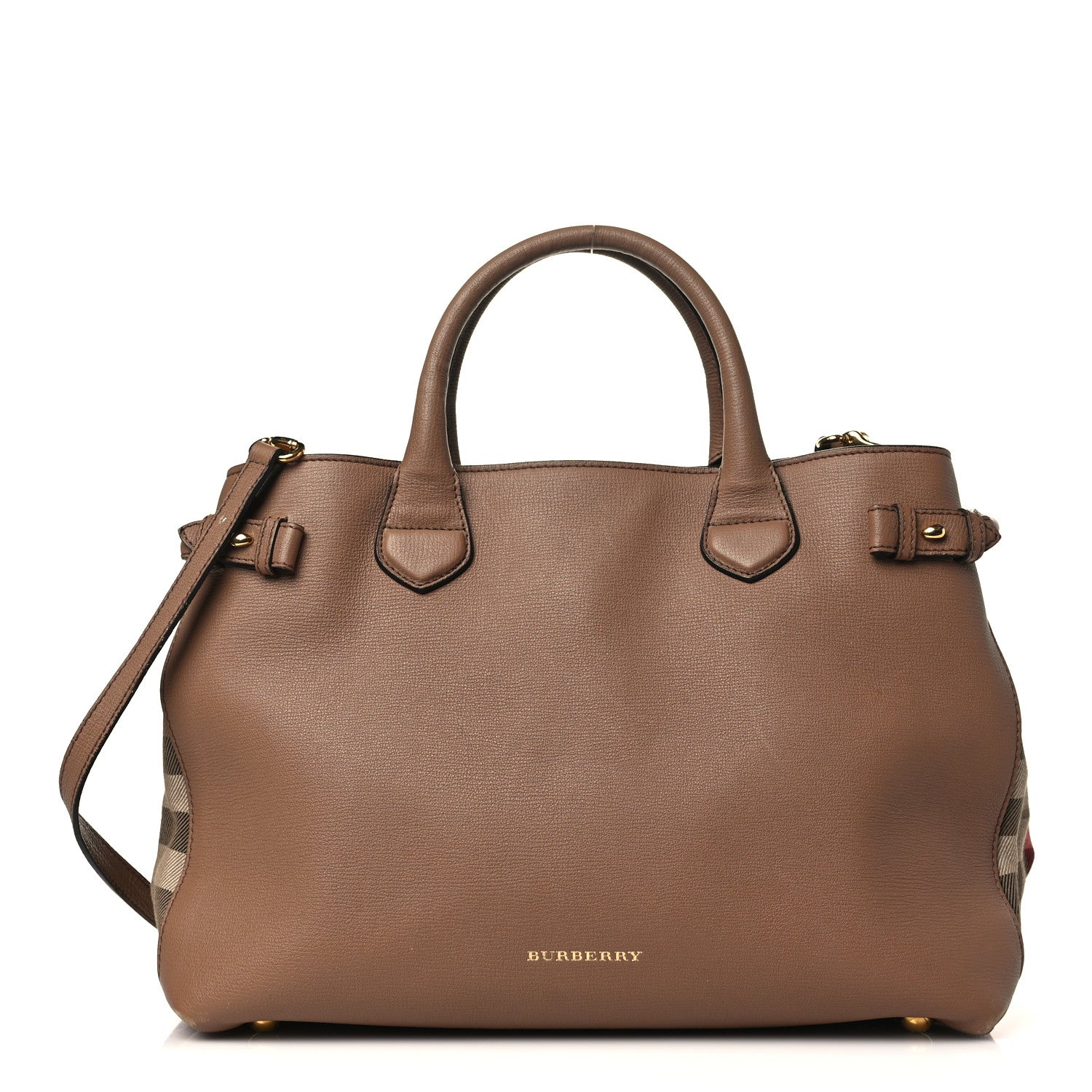 Burberry Grainy Calfskin House Check Medium Banner Tote Dark Sand 1 of 13