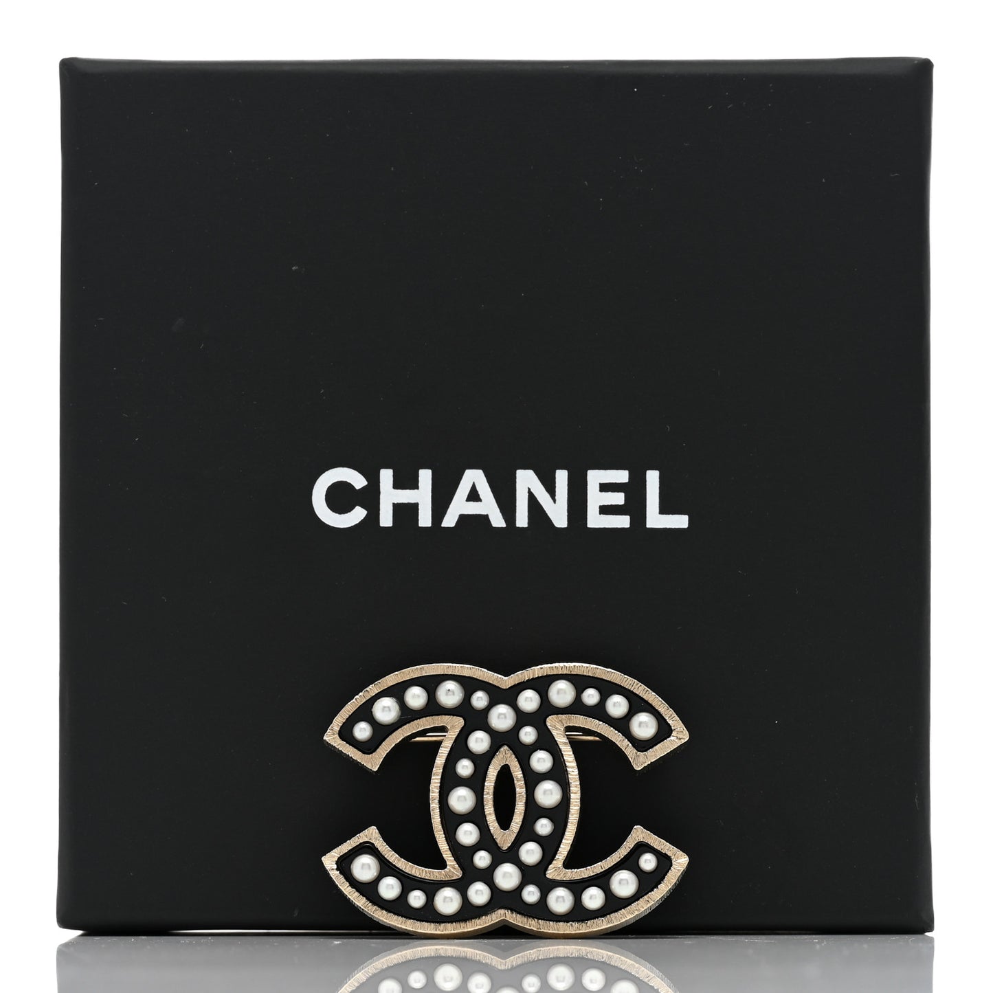 Pearl Enamel CC Brooch Black Gold