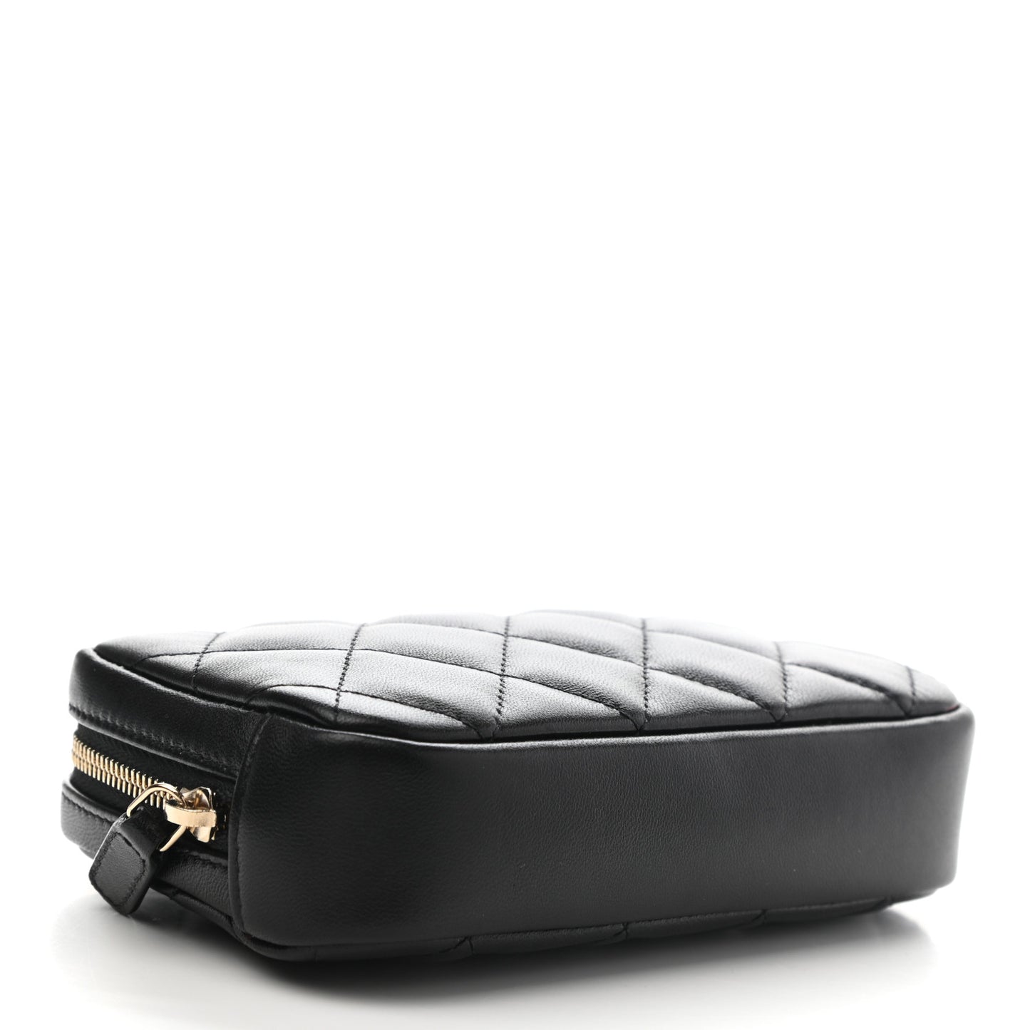 Lambskin Quilted Small Curvy Pouch Cosmetic Case Black