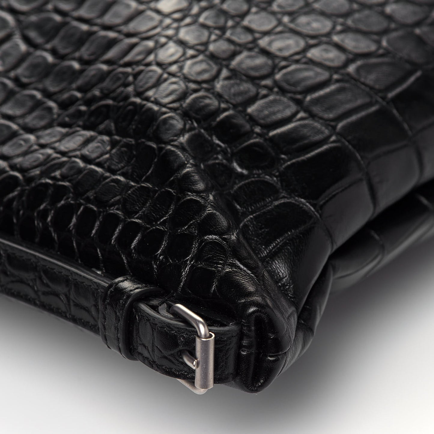 Calfskin Crocodile Embossed Large Convertible ID Bag Black