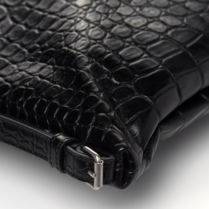 Saint Laurent Calfskin Crocodile Embossed Large Convertible ID Bag Black 10 of 10