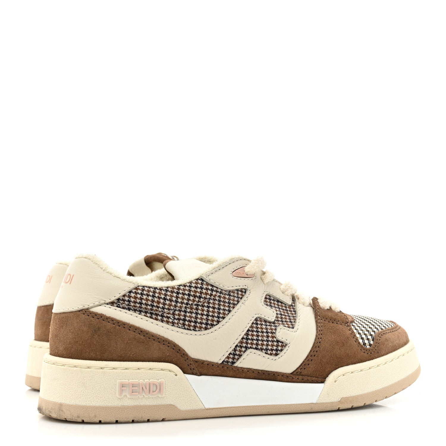 Fendi Calfskin Suede Houndstooth Fendi Match Low Top Sneakers 37 Cream Brown 5 of 14