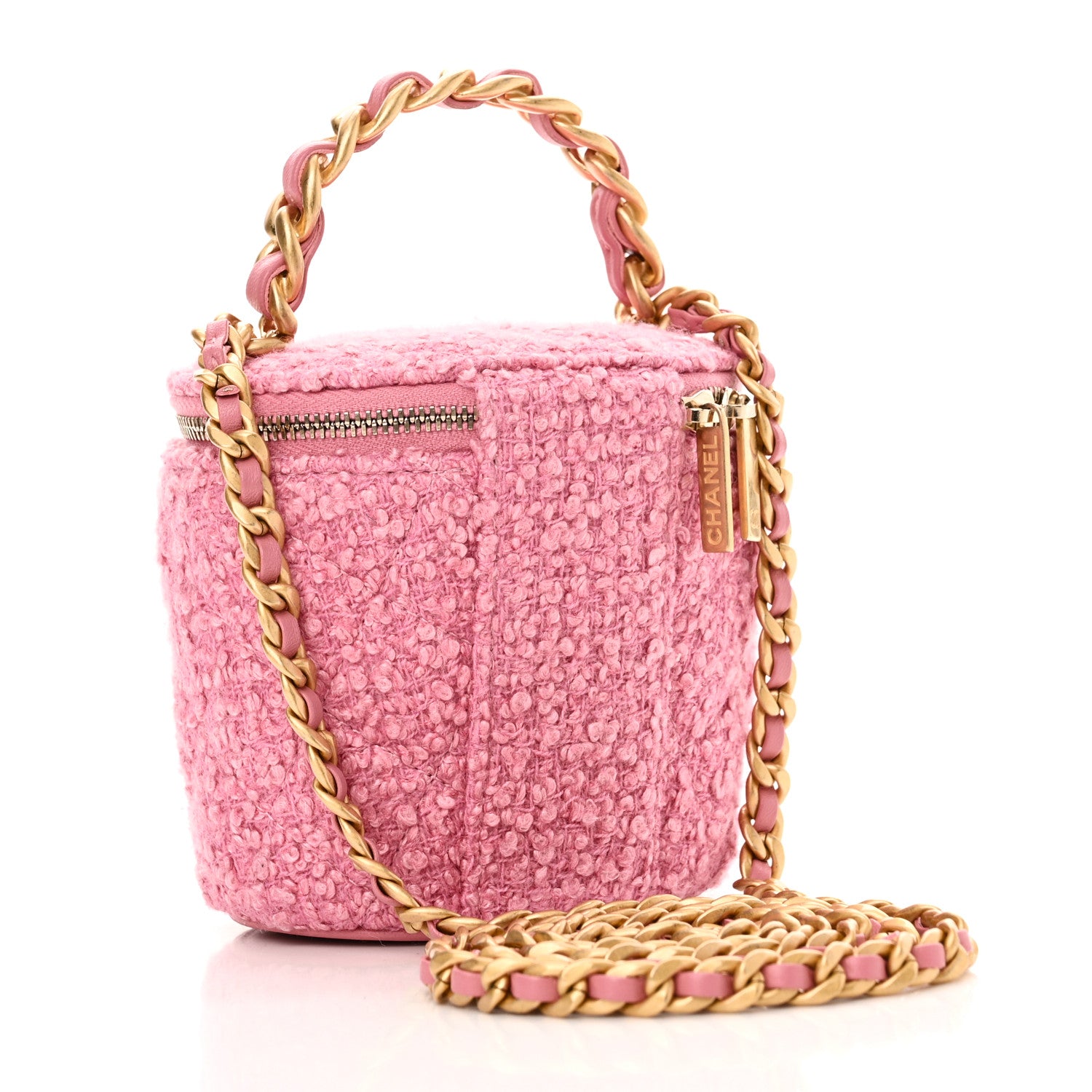 Chanel Tweed Quilted Afternoon Tea Top Handle Vanity Case With Chain Pink 3 of 11