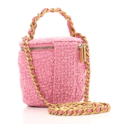 Chanel Tweed Quilted Afternoon Tea Top Handle Vanity Case With Chain Pink 3 of 11