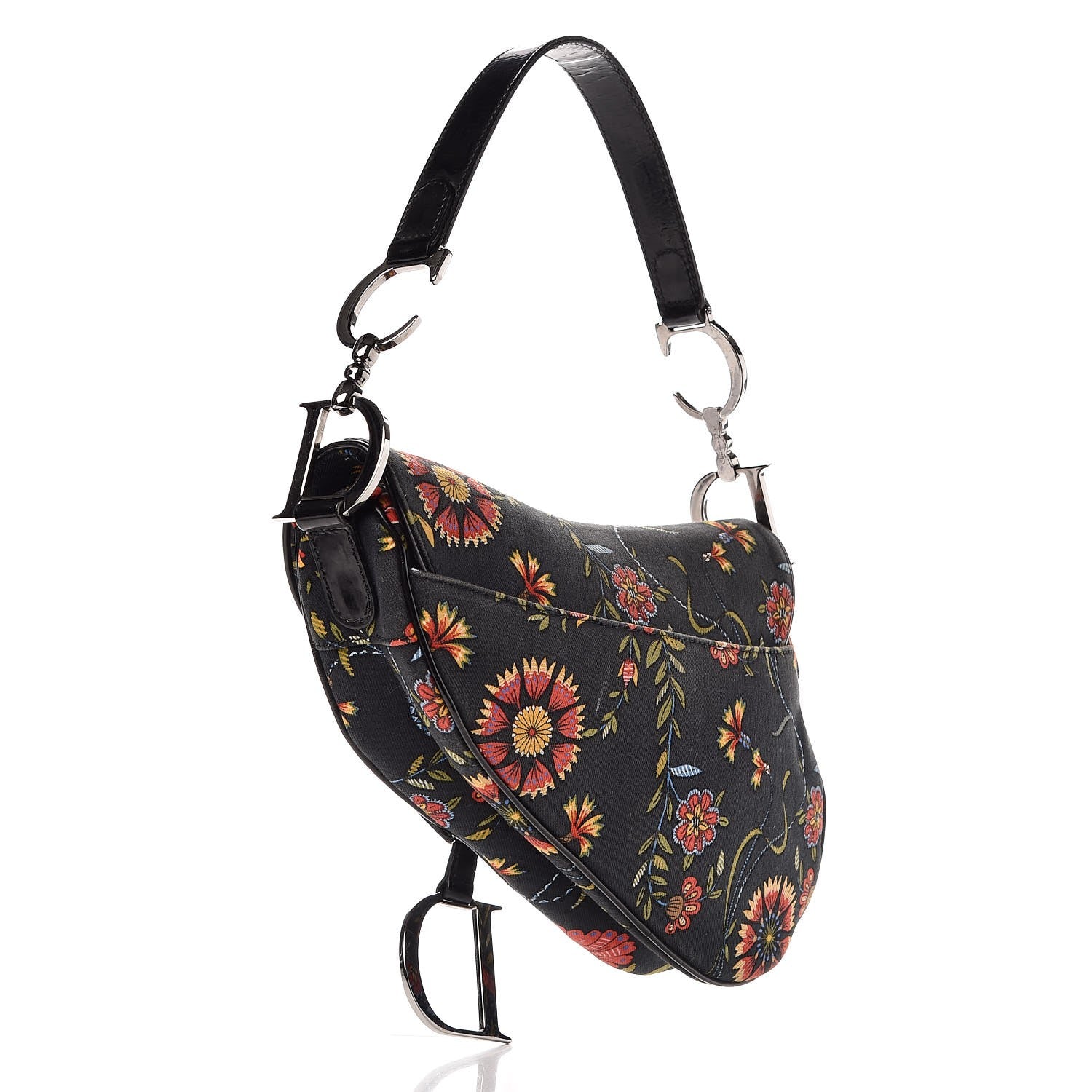 Christian Dior Canvas Floral Saddle Bag Black 3 of 13
