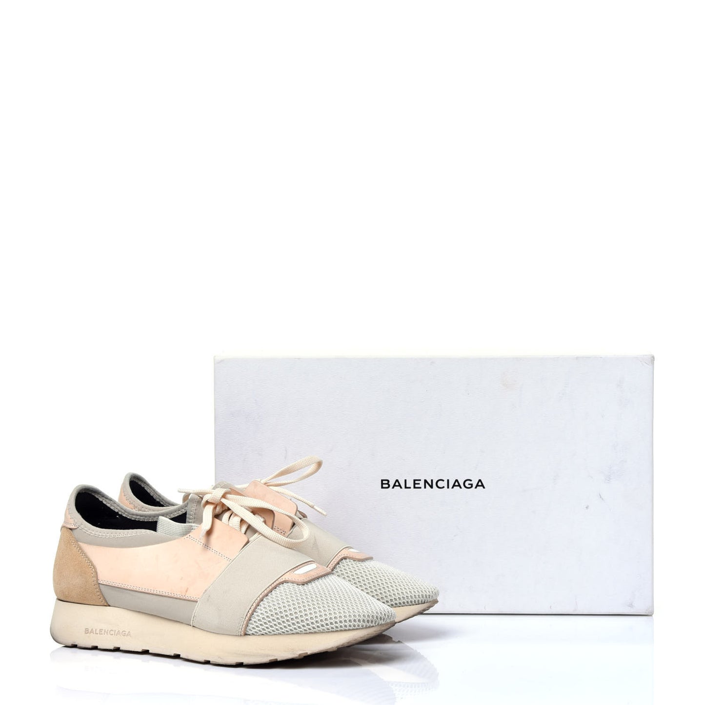 Mesh Calfskin Neoprene Suede Womens Race Runner Sneakers 40 White Black Craie Beige
