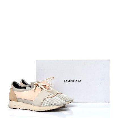 Balenciaga Mesh Calfskin Neoprene Suede Womens Race Runner Sneakers 40 White Black Craie Beige 15 of 15
