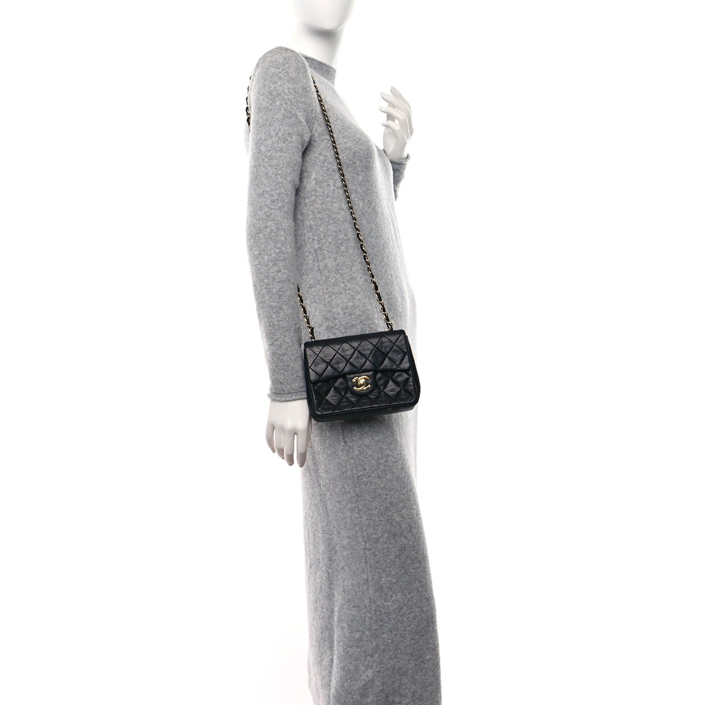Lambskin Quilted Mini Square Flap Bag Black