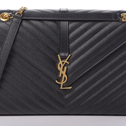 Saint Laurent Grain De Poudre Matelasse Chevron Large Monogram Satchel Black 9 of 13