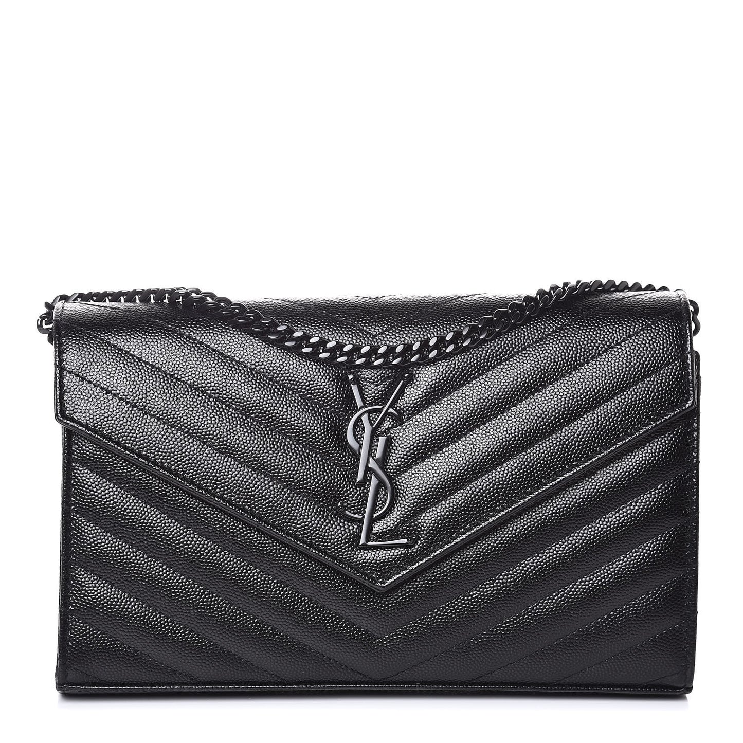 Grain De Poudre Matelasse Chevron Monogram Chain Wallet Black
