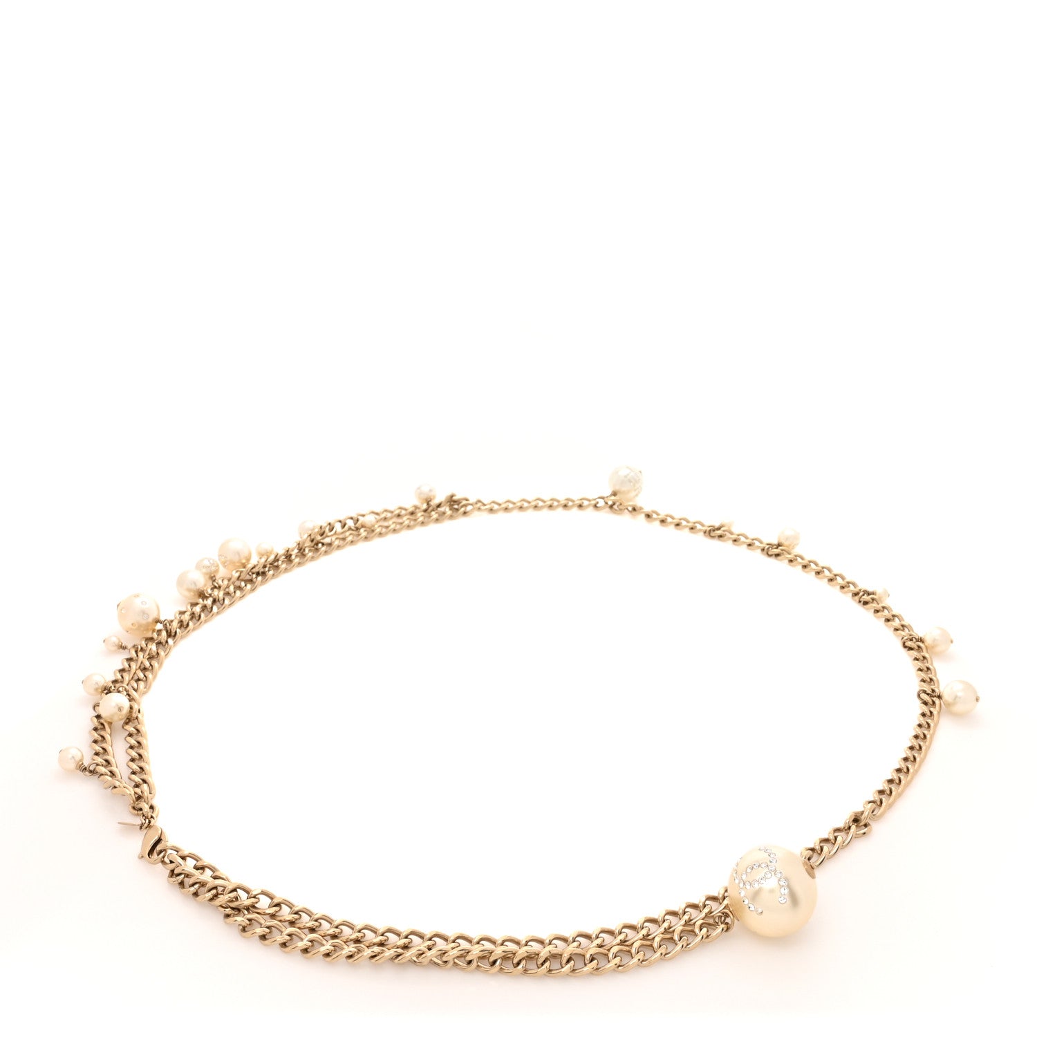 Chanel Pearl Crystal Chain Belt Gold White 2 of 5