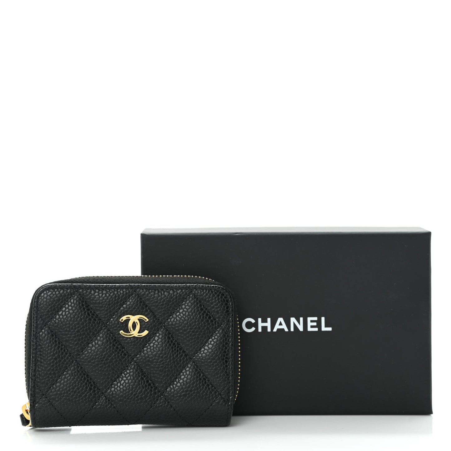 Caviar Quilted Zip Coin Purse Black
