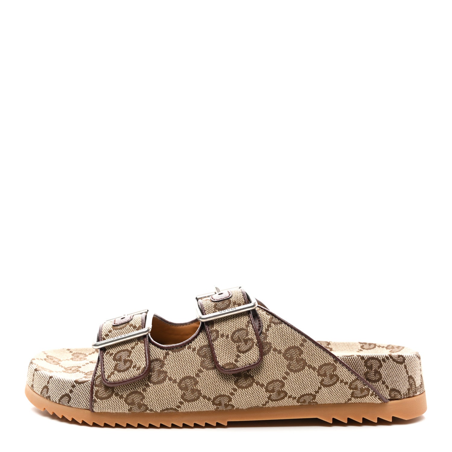 Gucci GG Monogram Lavaredo Eco Fabric Mens Slide Sandals With Straps 7 Beige Ebony Light Brown 1 of 8