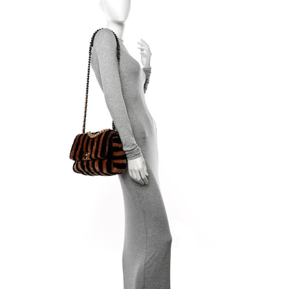 Chanel Shearling Striped Medium Chanel 19 Flap Black Beige 2 of 11