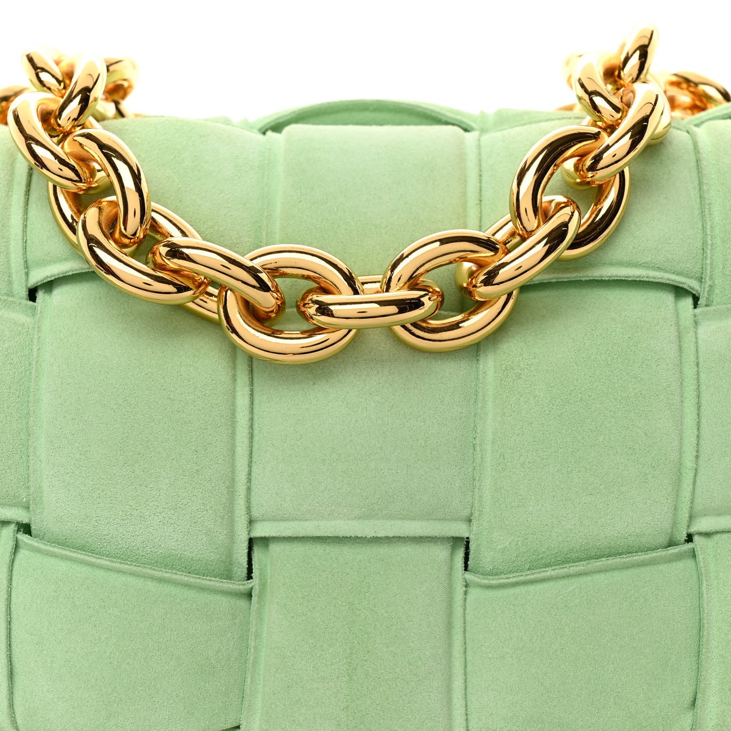 Suede Maxi Intrecciato Padded Chain Cassette Crossbody Bag Wasabi