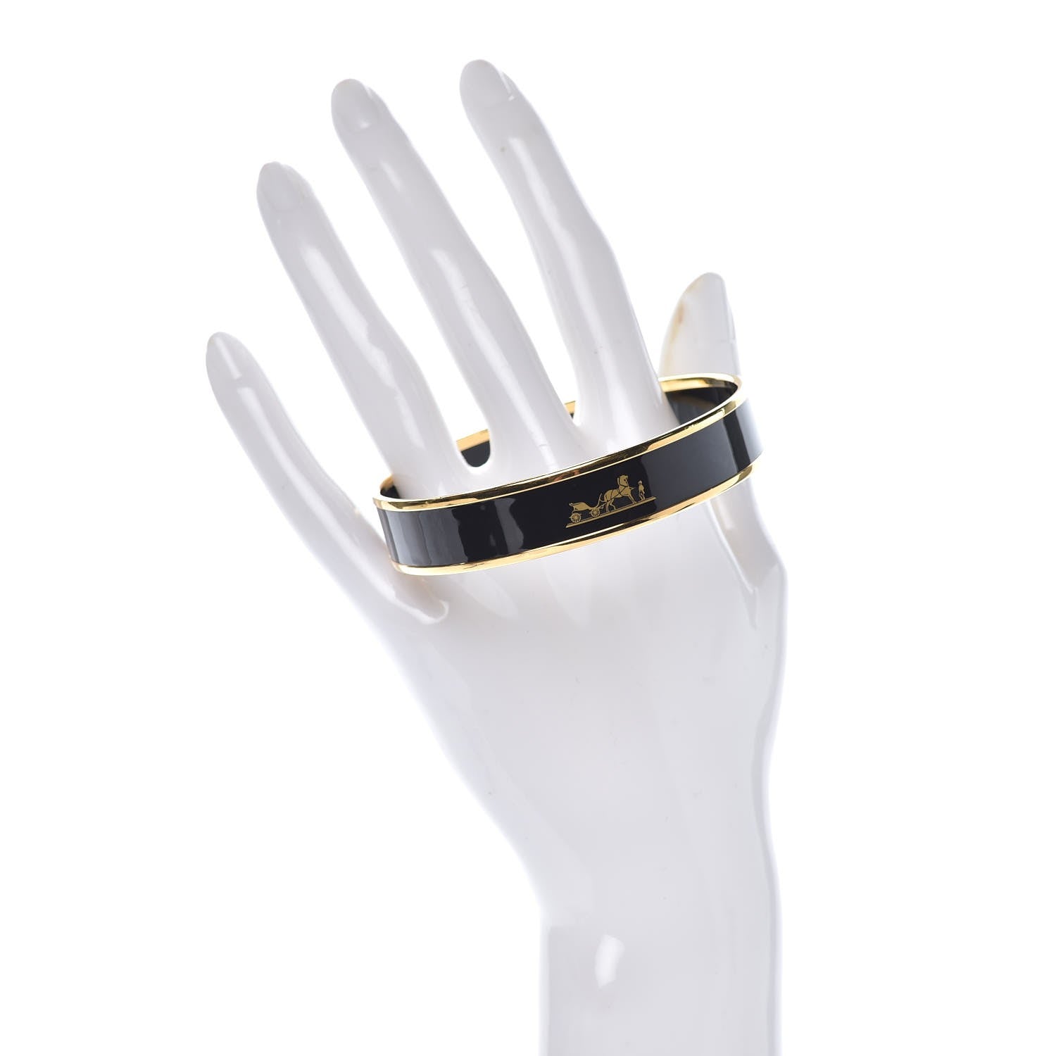 Hermes Enamel Printed Medium Caleche Bracelet 65 Black 2 of 5