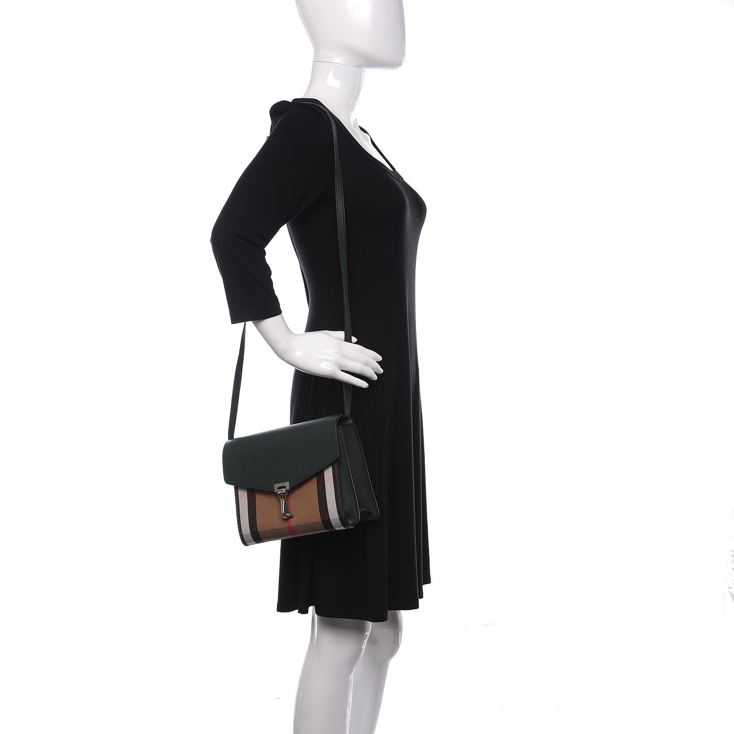 Burberry Derby Calfskin House Check Small Macken Crossbody Bag Dark Bottle Green 2 of 15