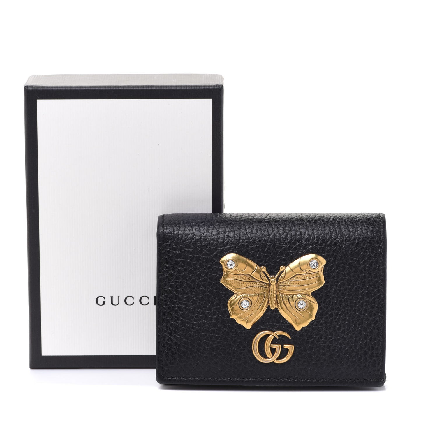 Pebbled Calfskin Butterfly Card Case Black