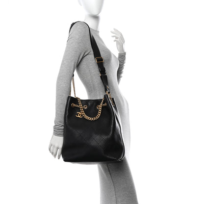 Chanel Calfskin Quilted Small On My Shoulder Drawstring Bag Black 2 of 13