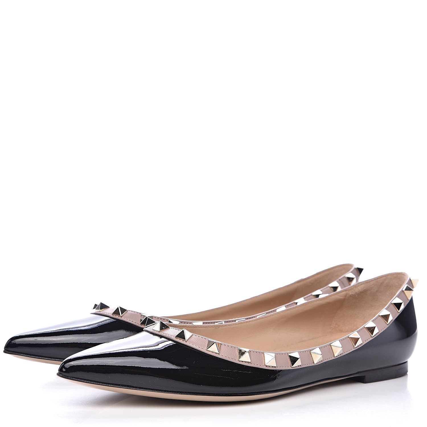Valentino Garavani Patent Rockstud Ballerina Flats 37 Black Poudre 3 of 9