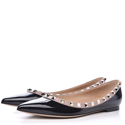 Valentino Garavani Patent Rockstud Ballerina Flats 37 Black Poudre 3 of 9