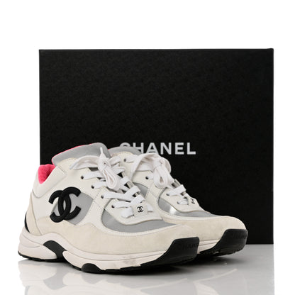 Chanel Calfskin Fabric Sneakers 37 White Silver Fluo Pink 14 of 14