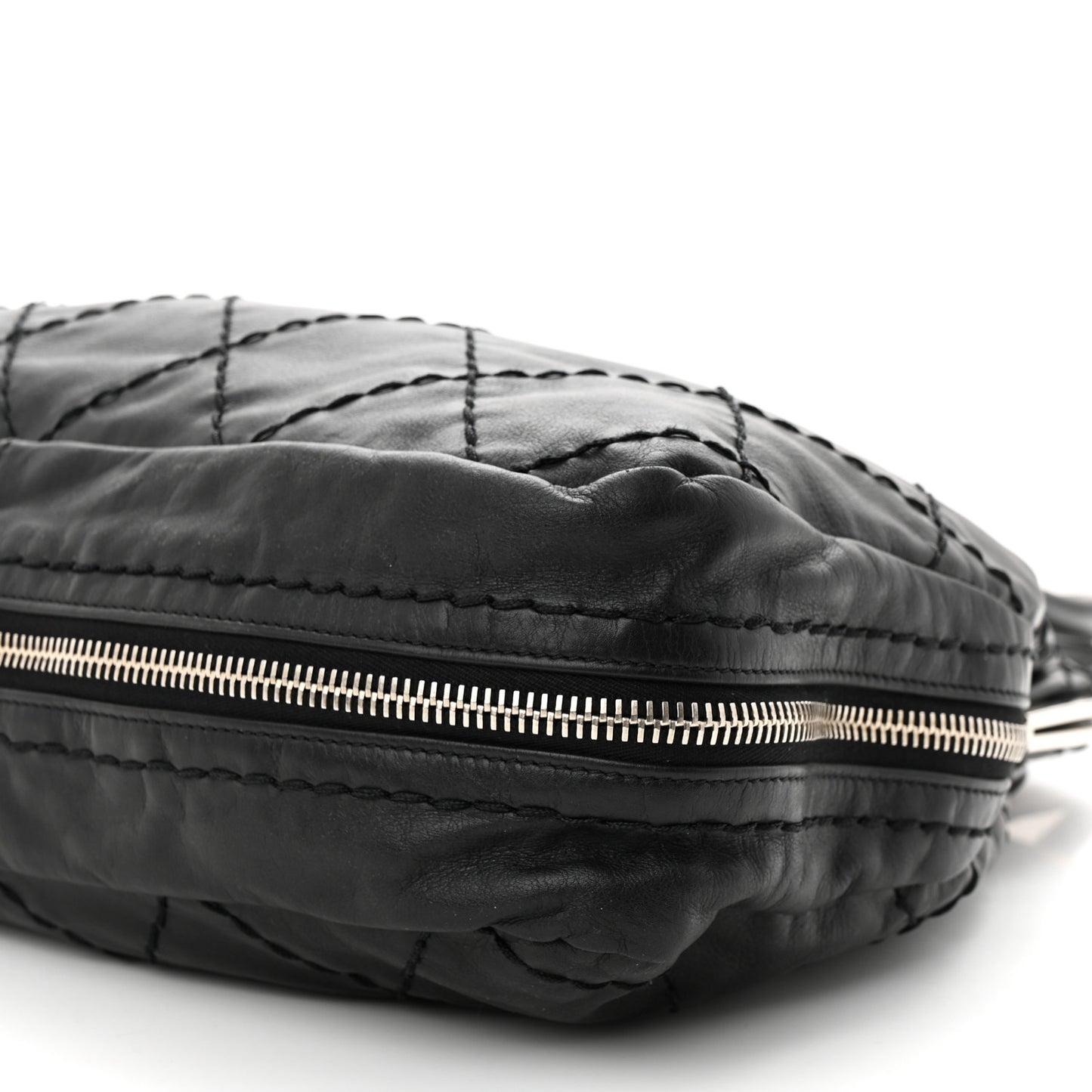 Calfskin Stitched Expandable Frame Bag Black