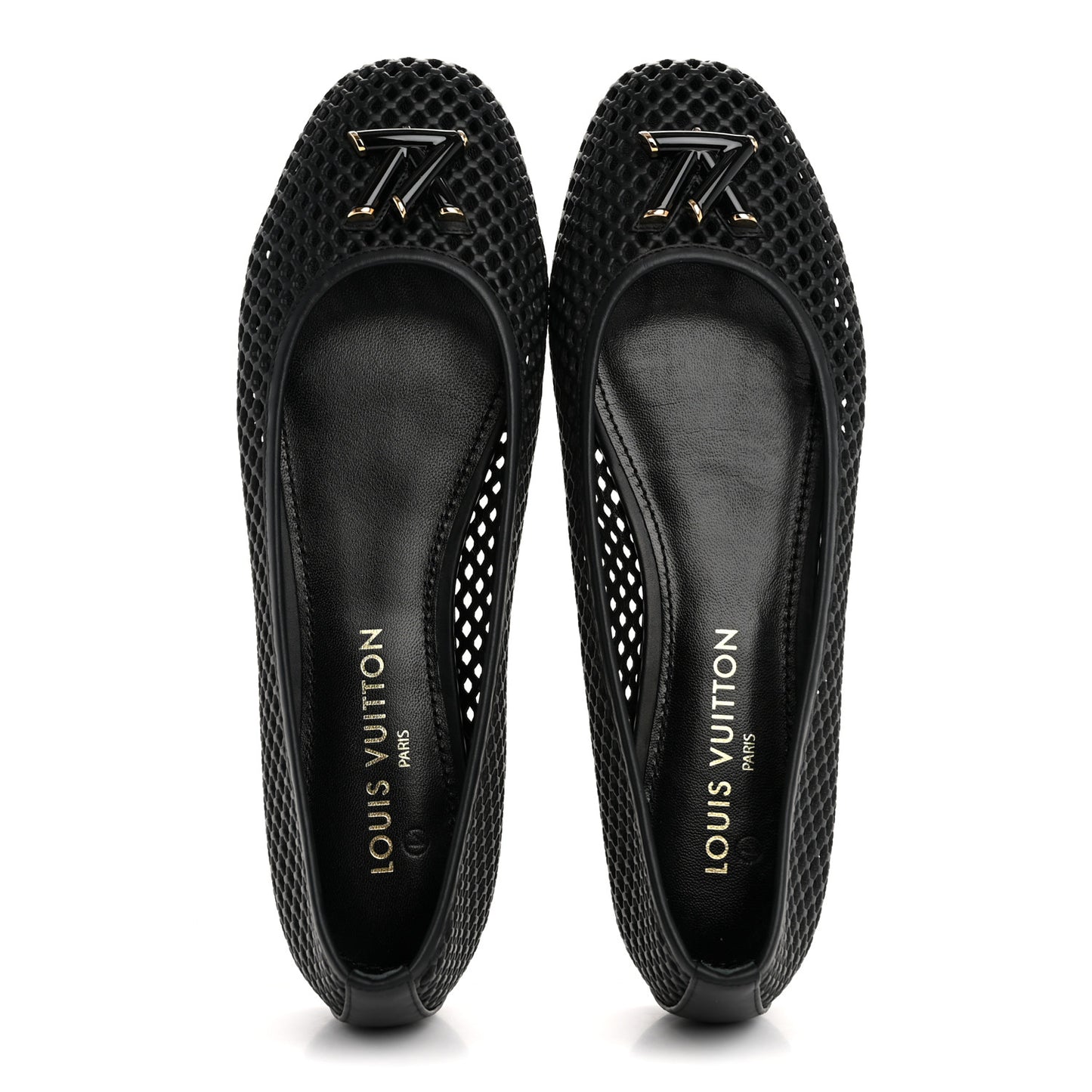 Perforated Calfskin Shake Ballerina Flats 41 Black