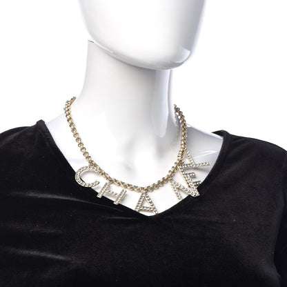 Chanel Metal Crystal Cha-Nel Logo Necklace Gold 2 of 7
