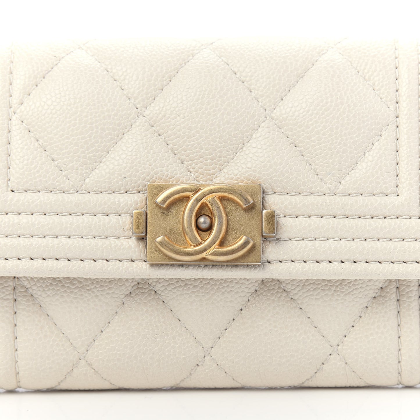 Caviar Quilted Boy Flap Card Holder White