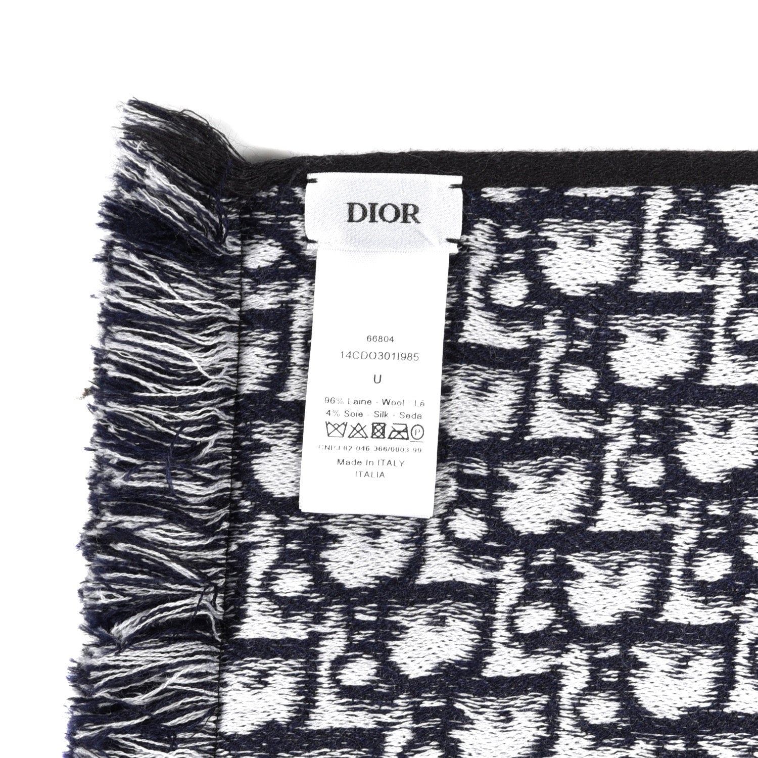 Christian Dior Cashmere Oblique Fringed Scarf Black 4 of 4