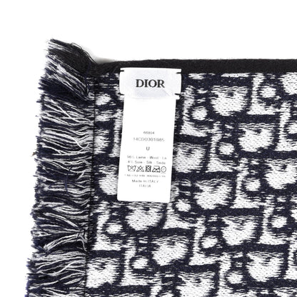 Christian Dior Cashmere Oblique Fringed Scarf Black 4 of 4