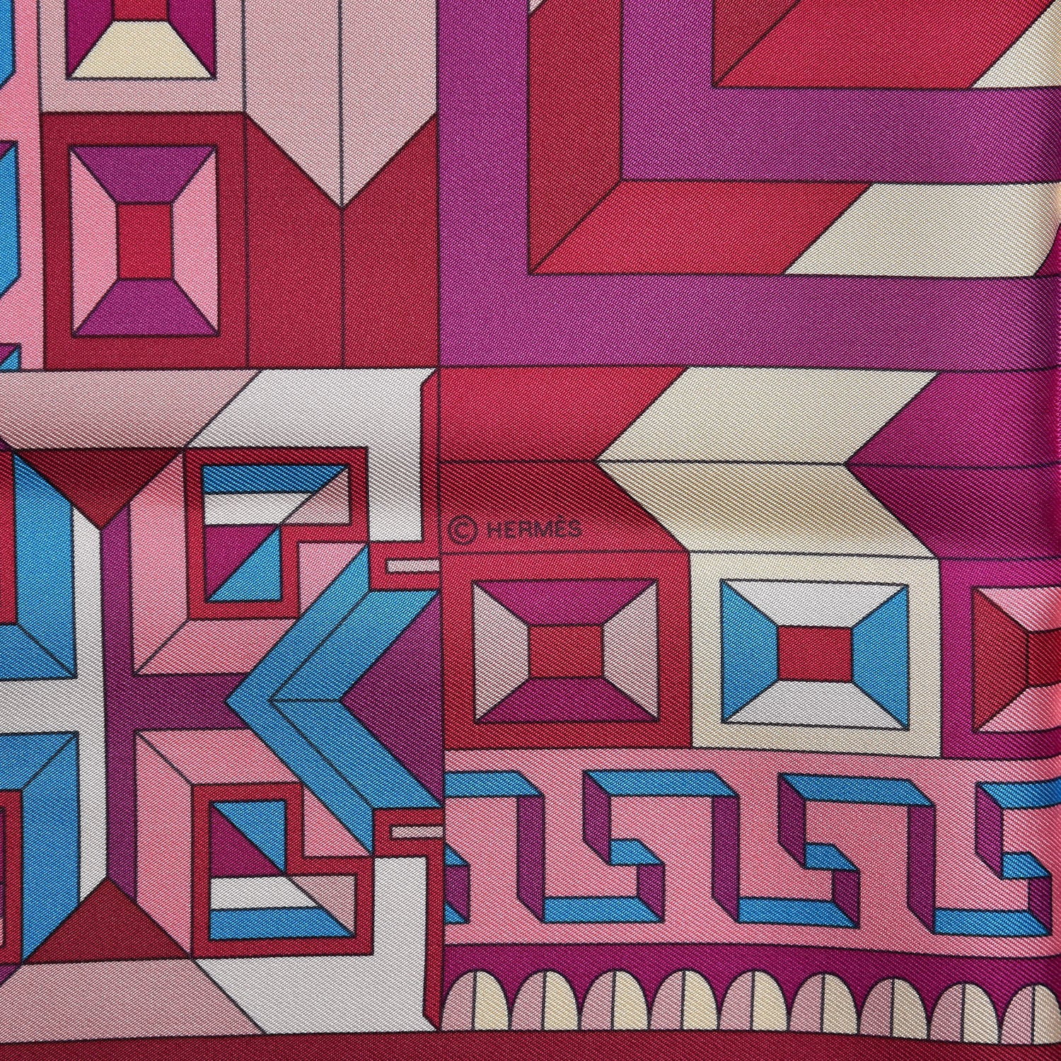 Hermes Silk Le Fil D'Ariane Scarf 90 Fuchsia Bleu Rose 6 of 8