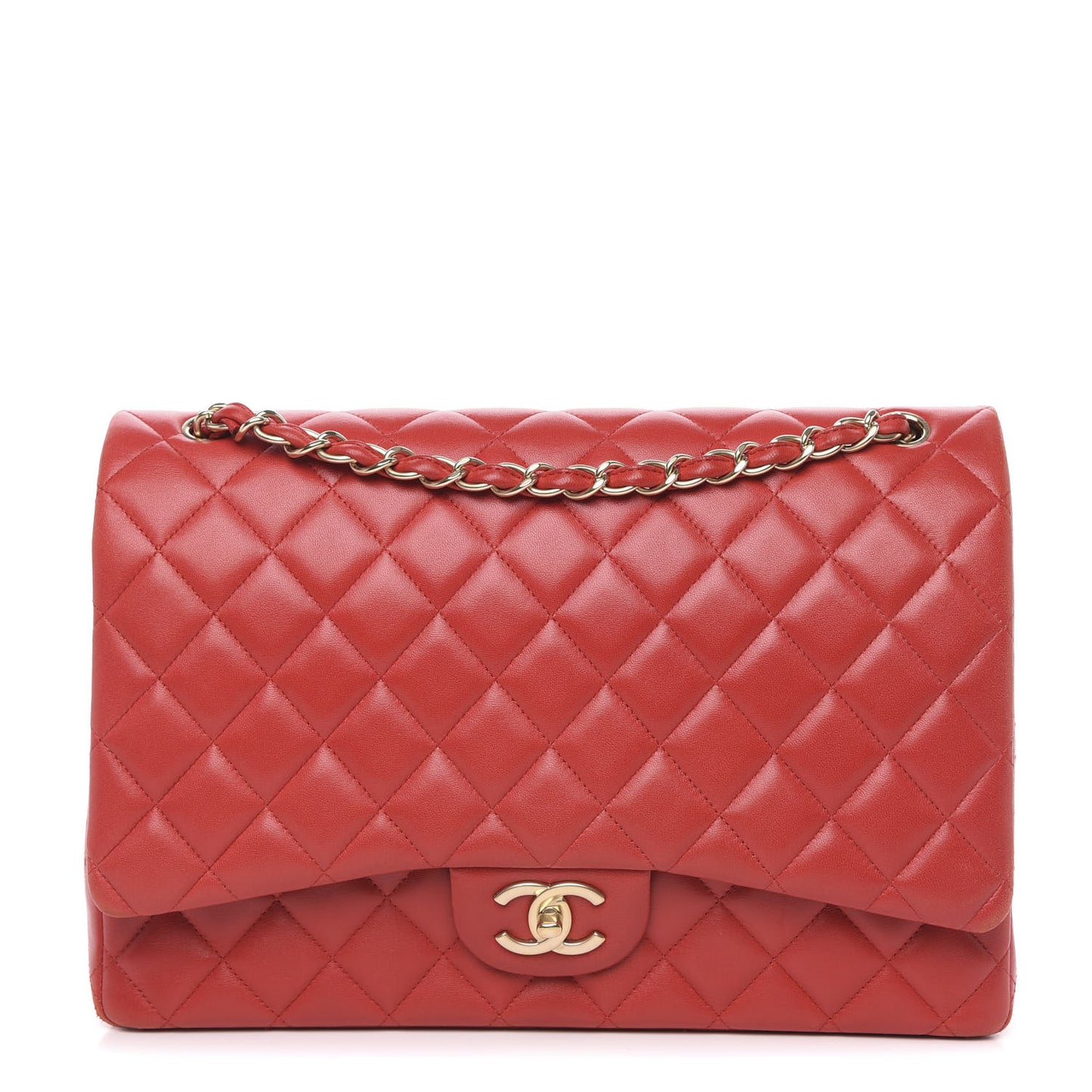 Lambskin Quilted Maxi Double Flap Red